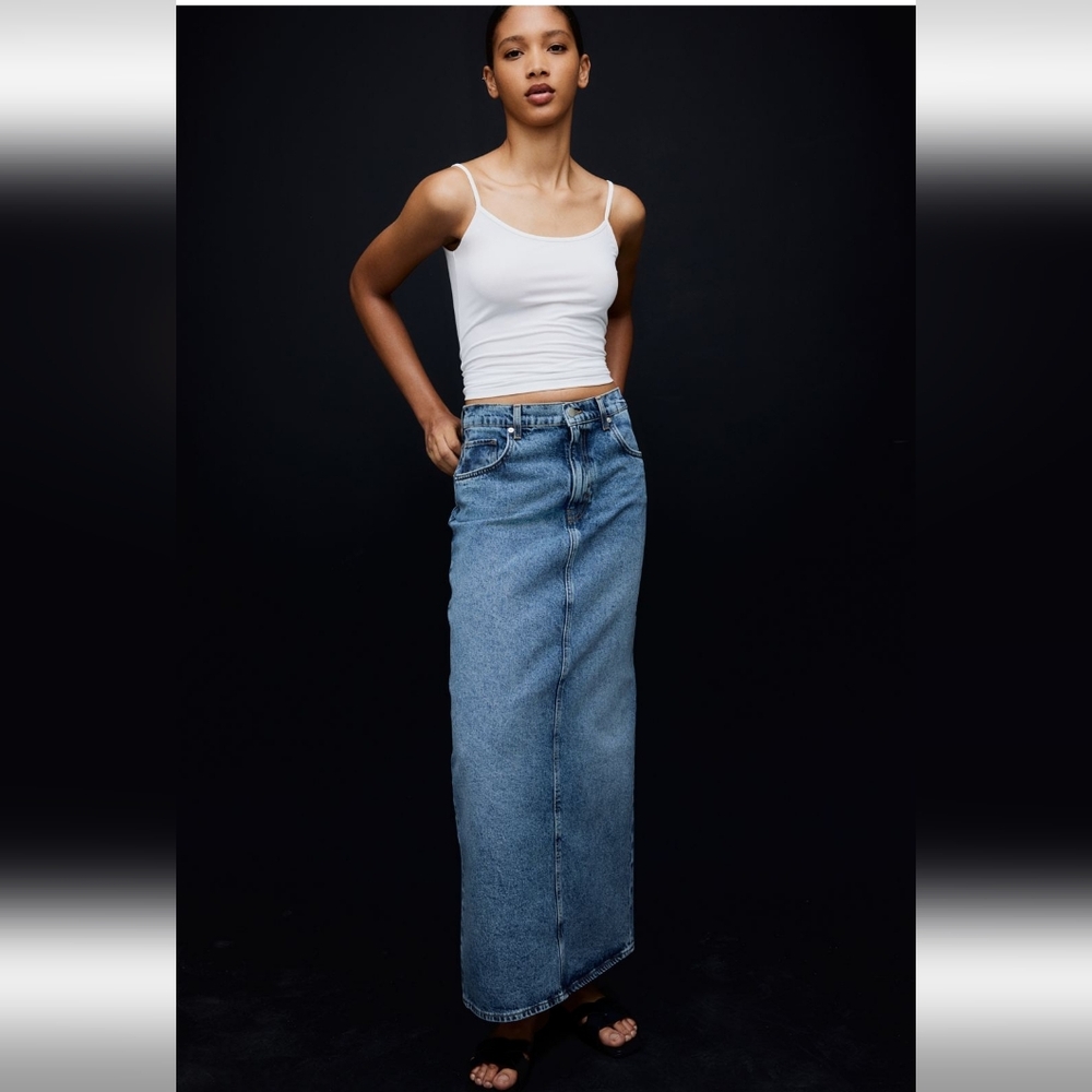 H & M Long Denim Skirt, Denim Blue, 14